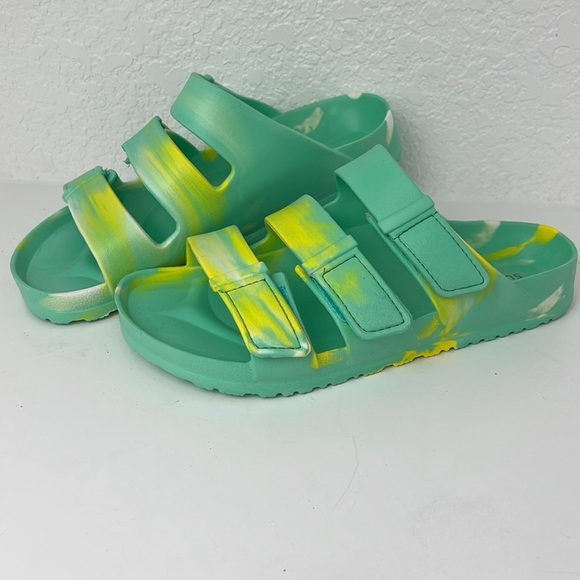 Sun + Stone Green Yellow Bowie Beach Coastal Slide Slip On Sandal - Picture 1 of 4